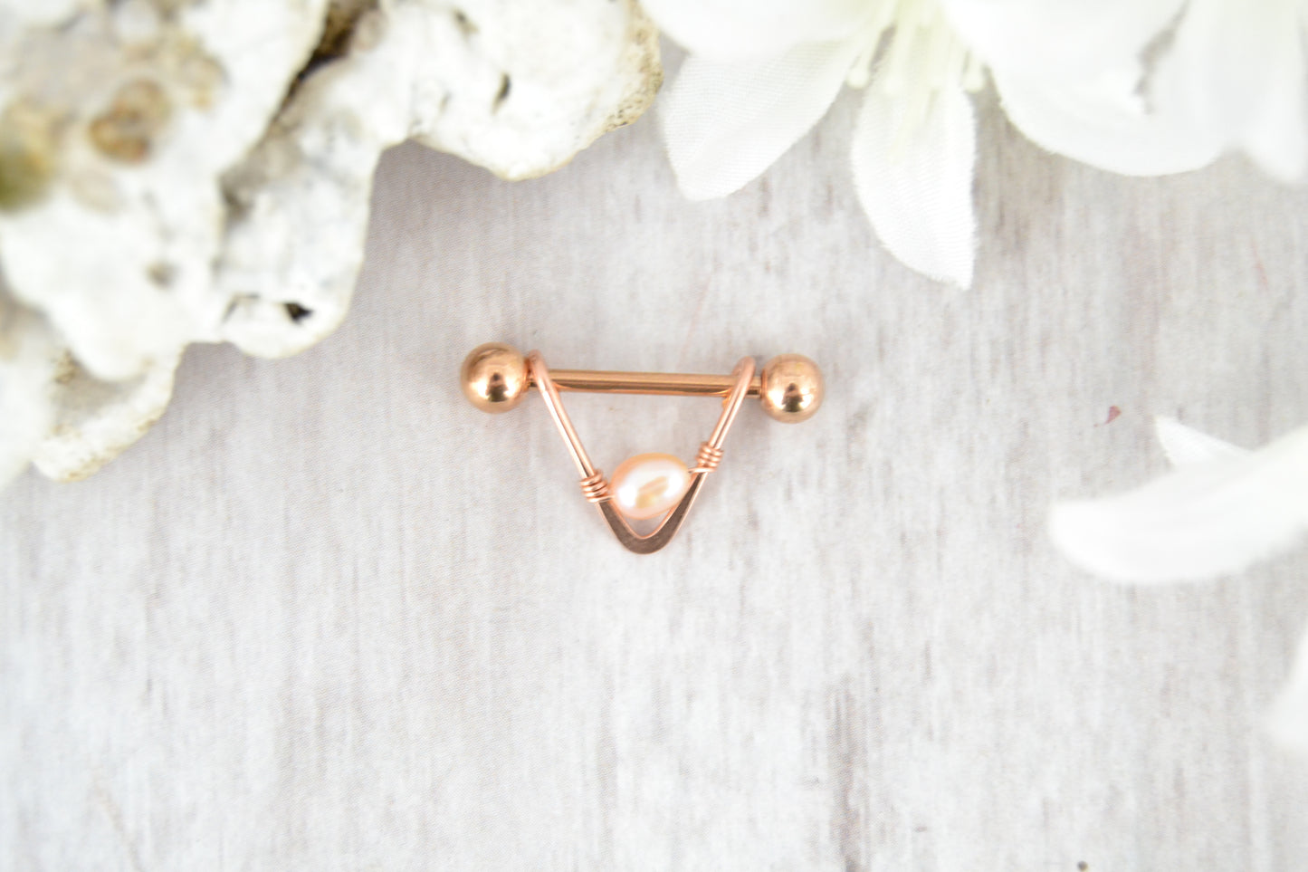 Pearl V Shaped Rose Gold Nipple Ring - 1 pc