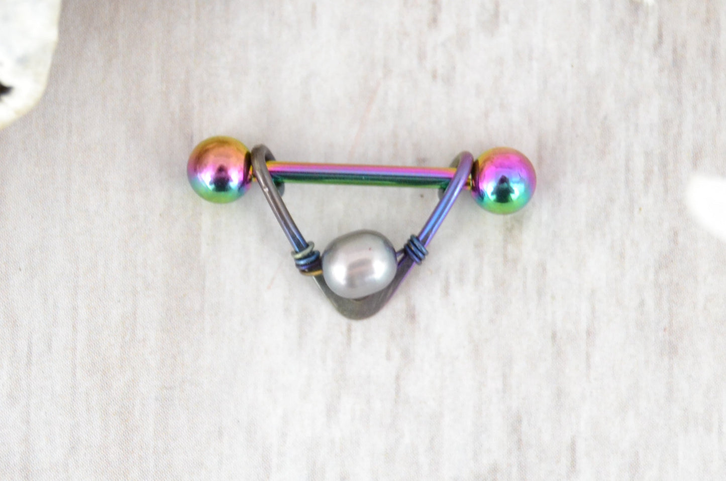 Pearl V Shaped Rainbow Nipple Ring - 1 pc