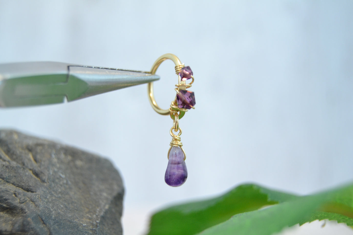 Healing Crystal Yellow Gold Fill Dangle Conch Earring