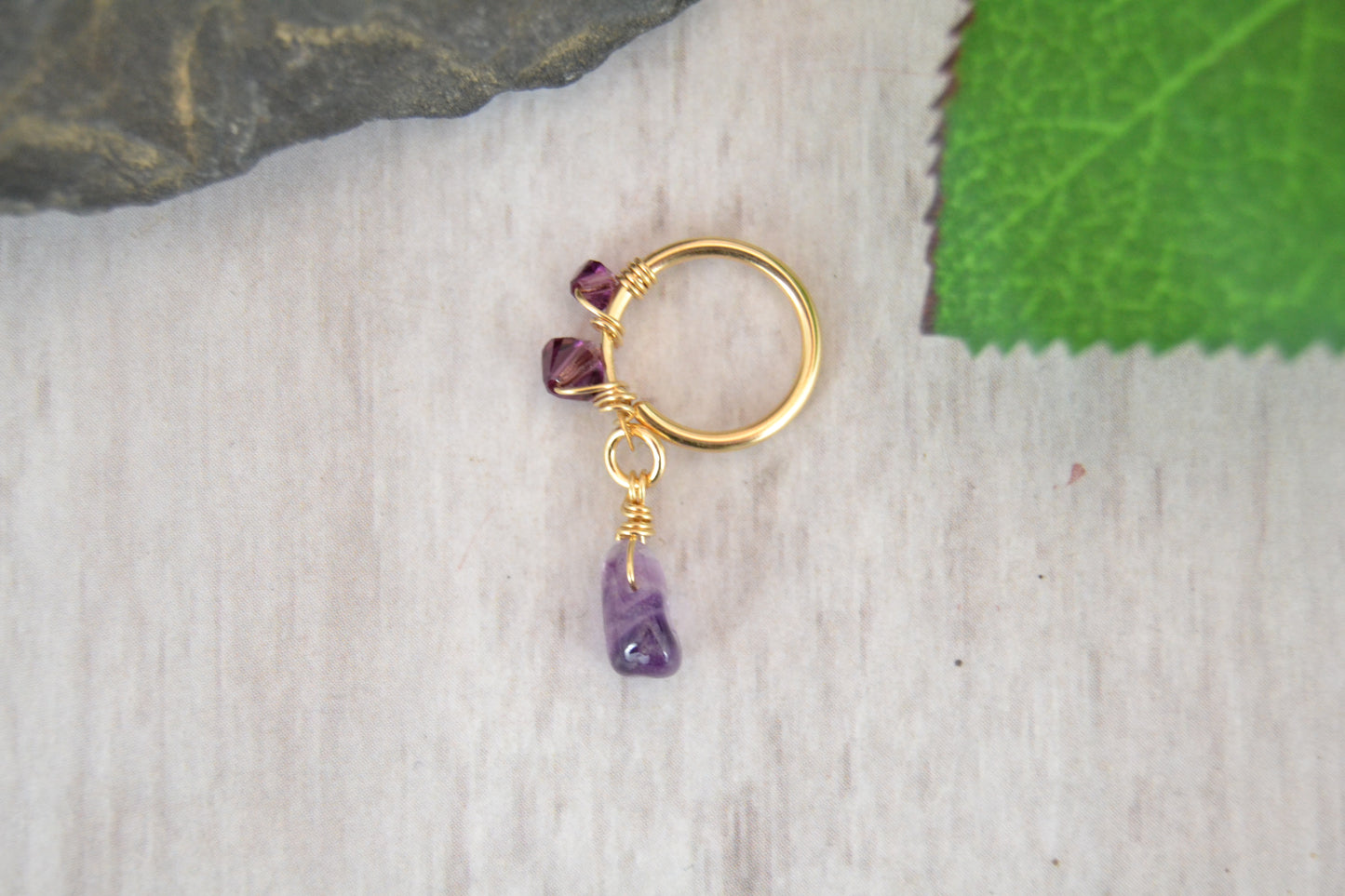 Healing Crystal Yellow Gold Fill Dangle Conch Earring