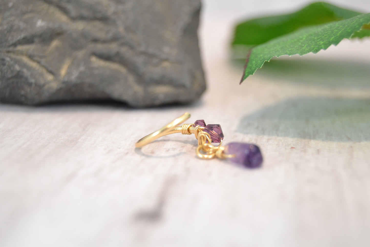 Healing Crystal Yellow Gold Fill Dangle Conch Earring