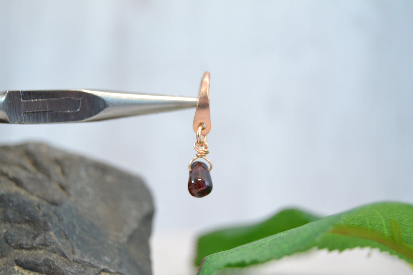 Gemstone Rose Gold Fill Teardrop Dangle Conch Earring