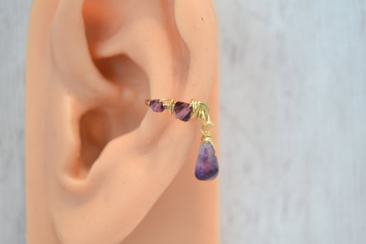 Healing Crystal Yellow Gold Fill Dangle Conch Earring