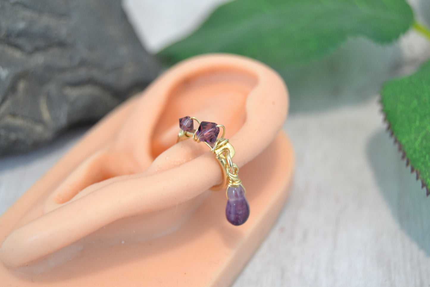 Healing Crystal Yellow Gold Fill Dangle Conch Earring