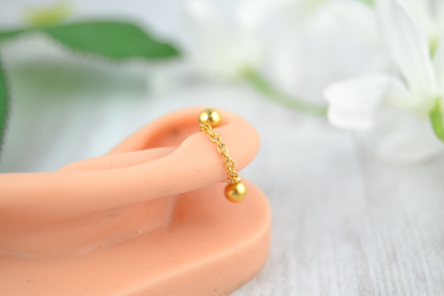 Dainty Chain Barbell Cuff - Gold IP 316L Stainless Steel