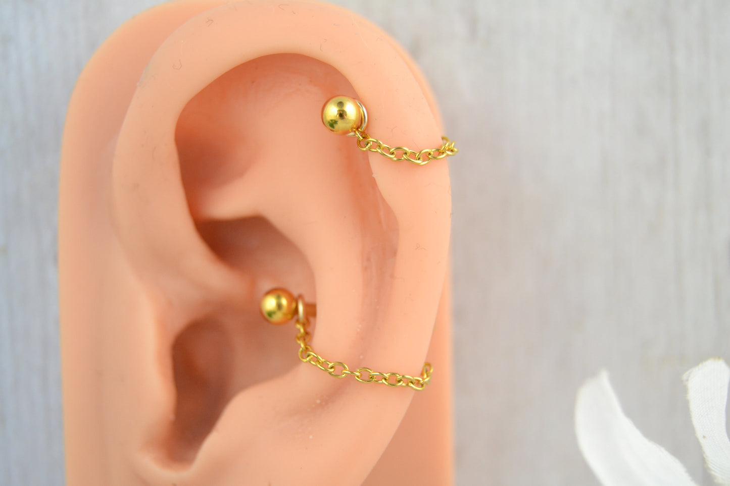 Dainty Chain Barbell Cuff - Gold IP 316L Stainless Steel