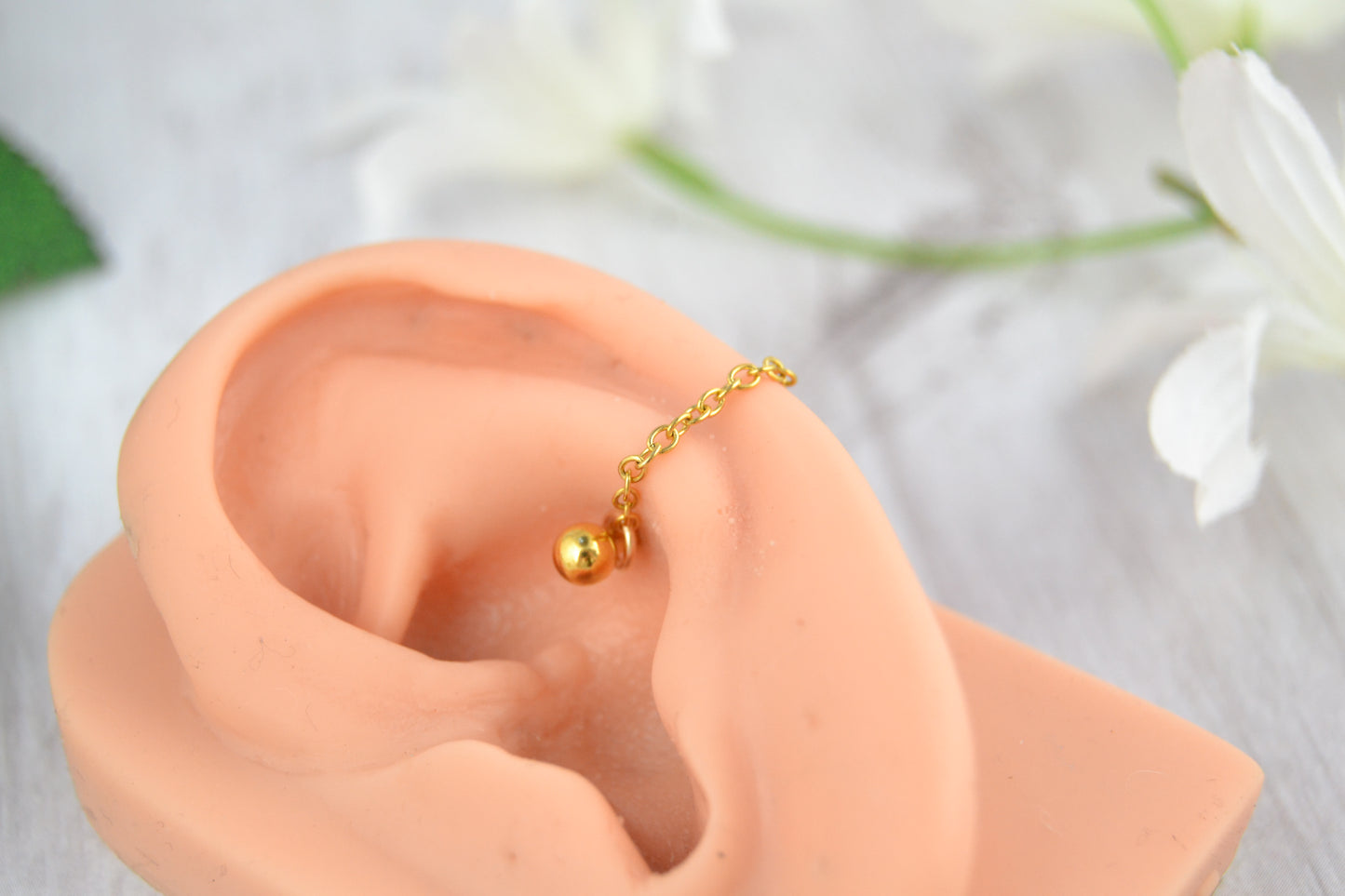 Dainty Chain Barbell Cuff - Gold IP 316L Stainless Steel