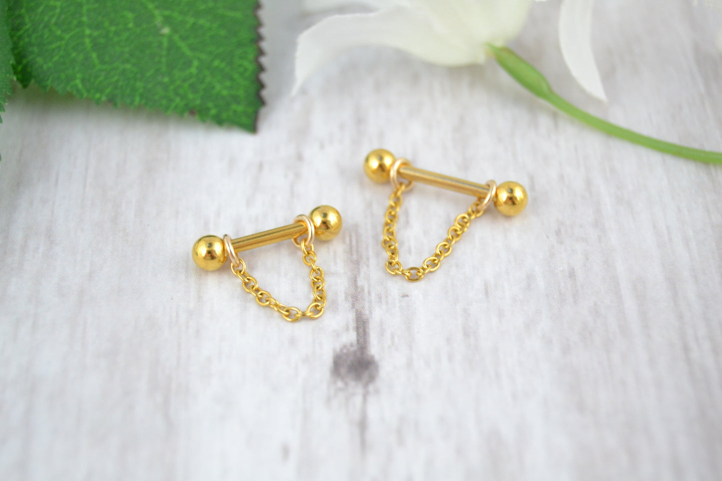 Dainty Chain Barbell Cuff - Gold IP 316L Stainless Steel