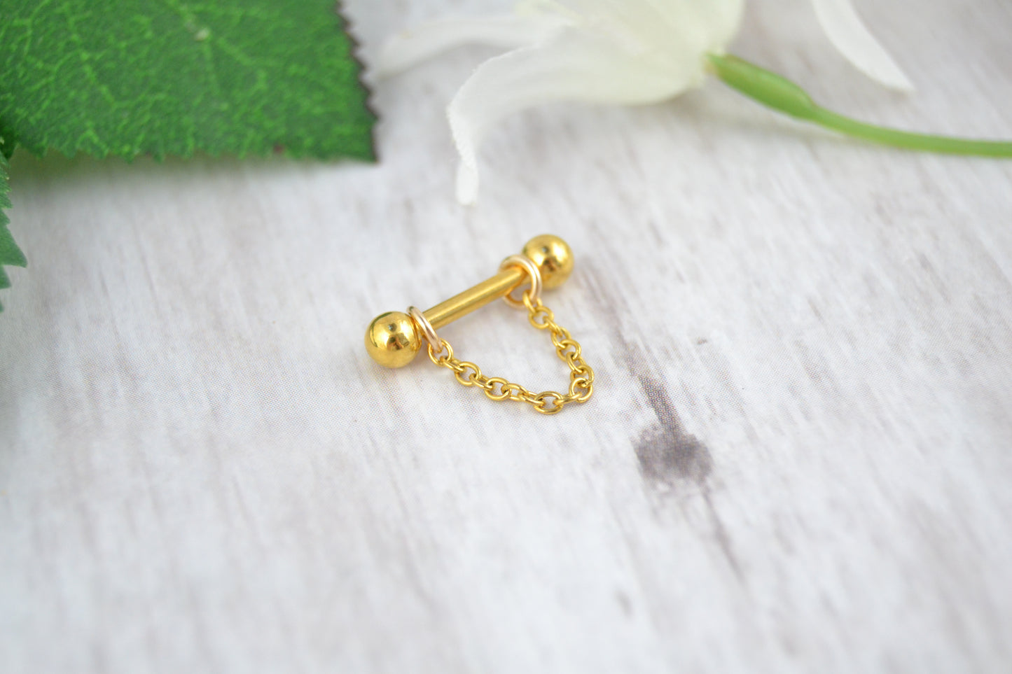 Dainty Chain Barbell Cuff - Gold IP 316L Stainless Steel