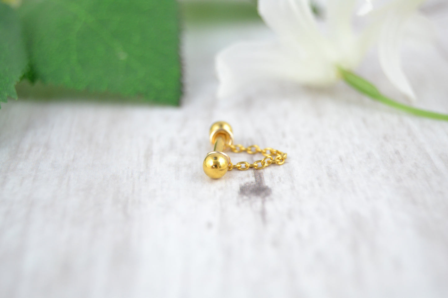 Dainty Chain Barbell Cuff - Gold IP 316L Stainless Steel