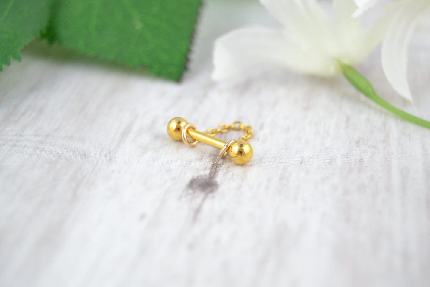 Dainty Chain Barbell Cuff - Gold IP 316L Stainless Steel