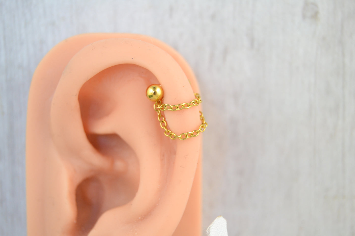 Dainty Layered Chain Barbell Cuff - Gold IP 316L Stainless Steel