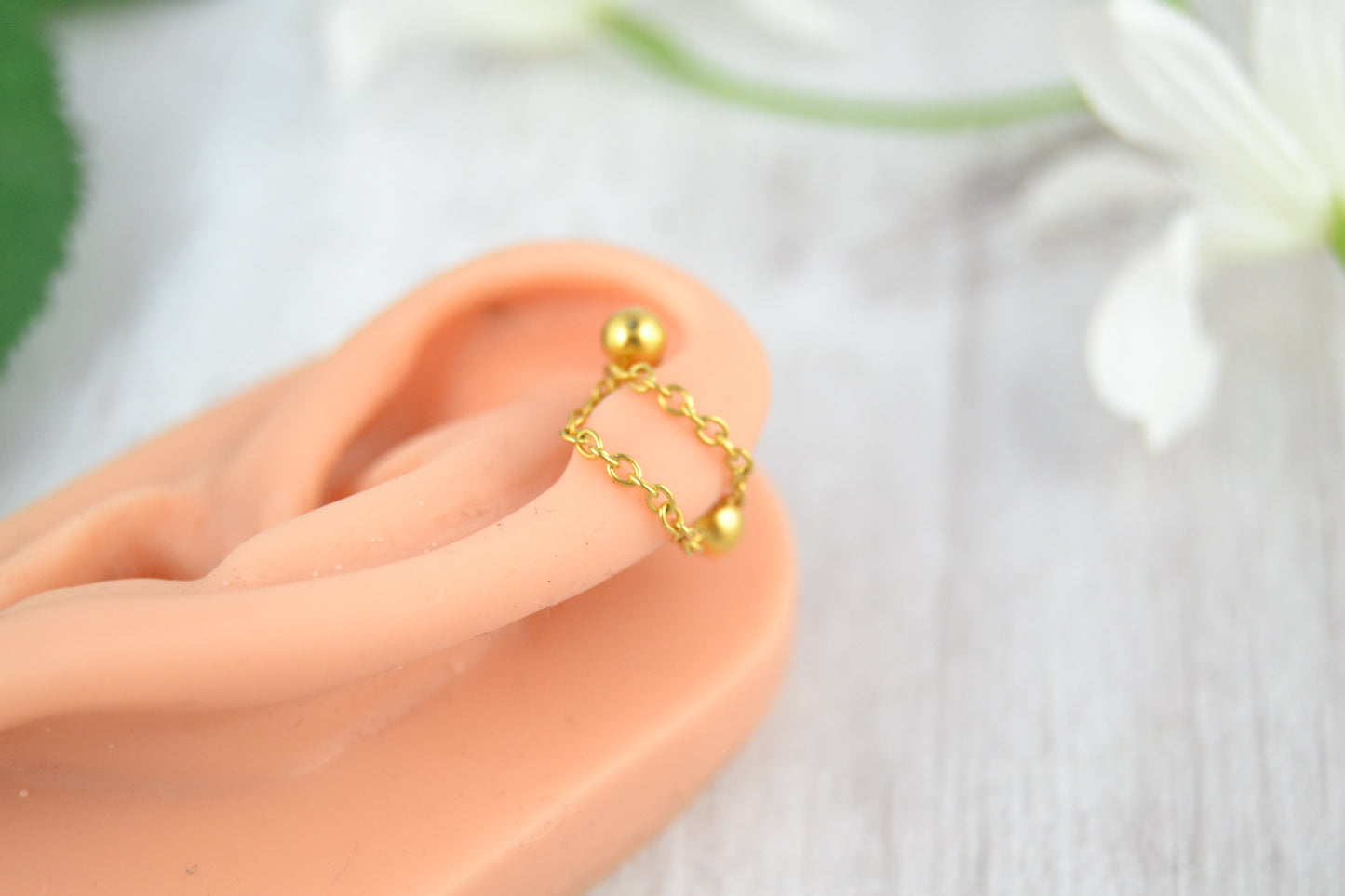 Dainty Layered Chain Barbell Cuff - Gold IP 316L Stainless Steel