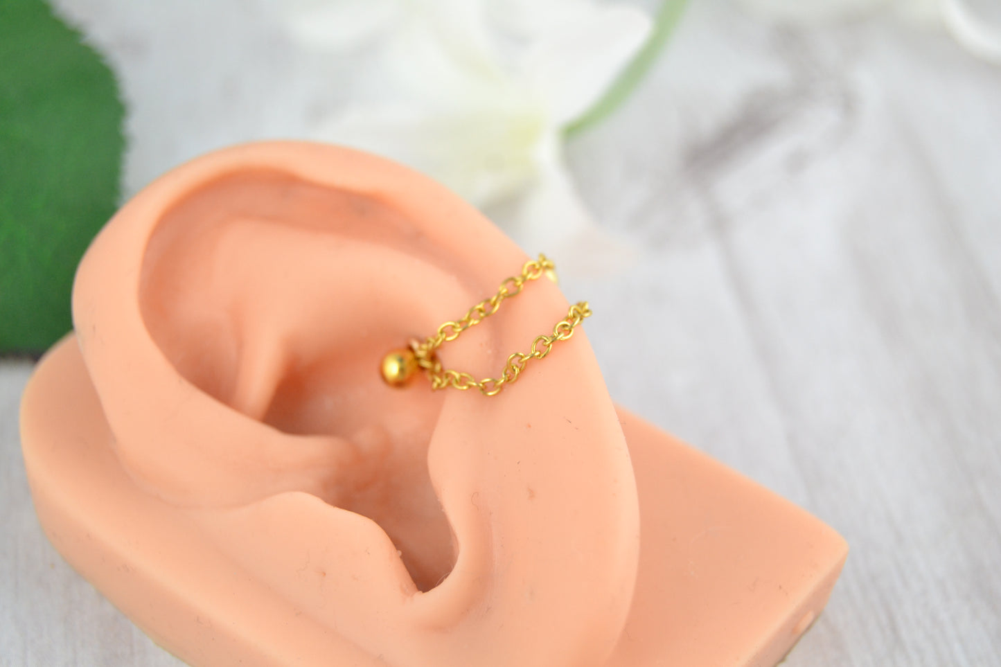 Dainty Layered Chain Barbell Cuff - Gold IP 316L Stainless Steel