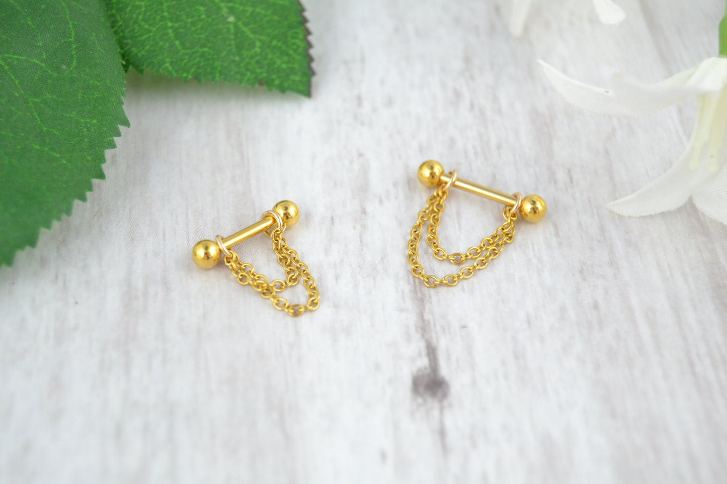 Dainty Layered Chain Barbell Cuff - Gold IP 316L Stainless Steel