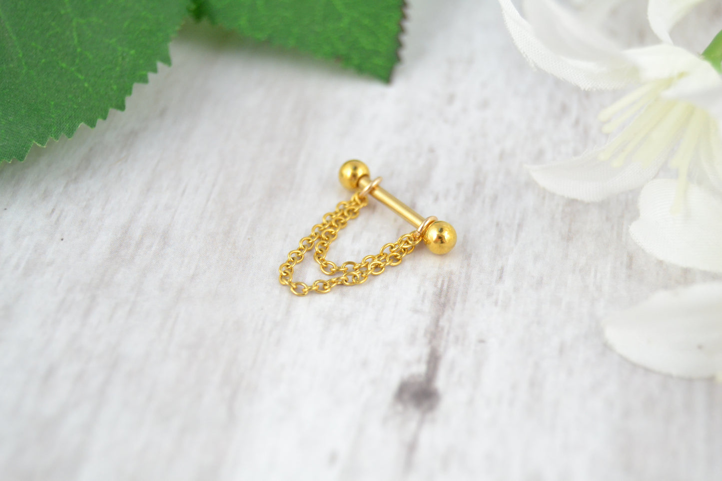 Dainty Layered Chain Barbell Cuff - Gold IP 316L Stainless Steel