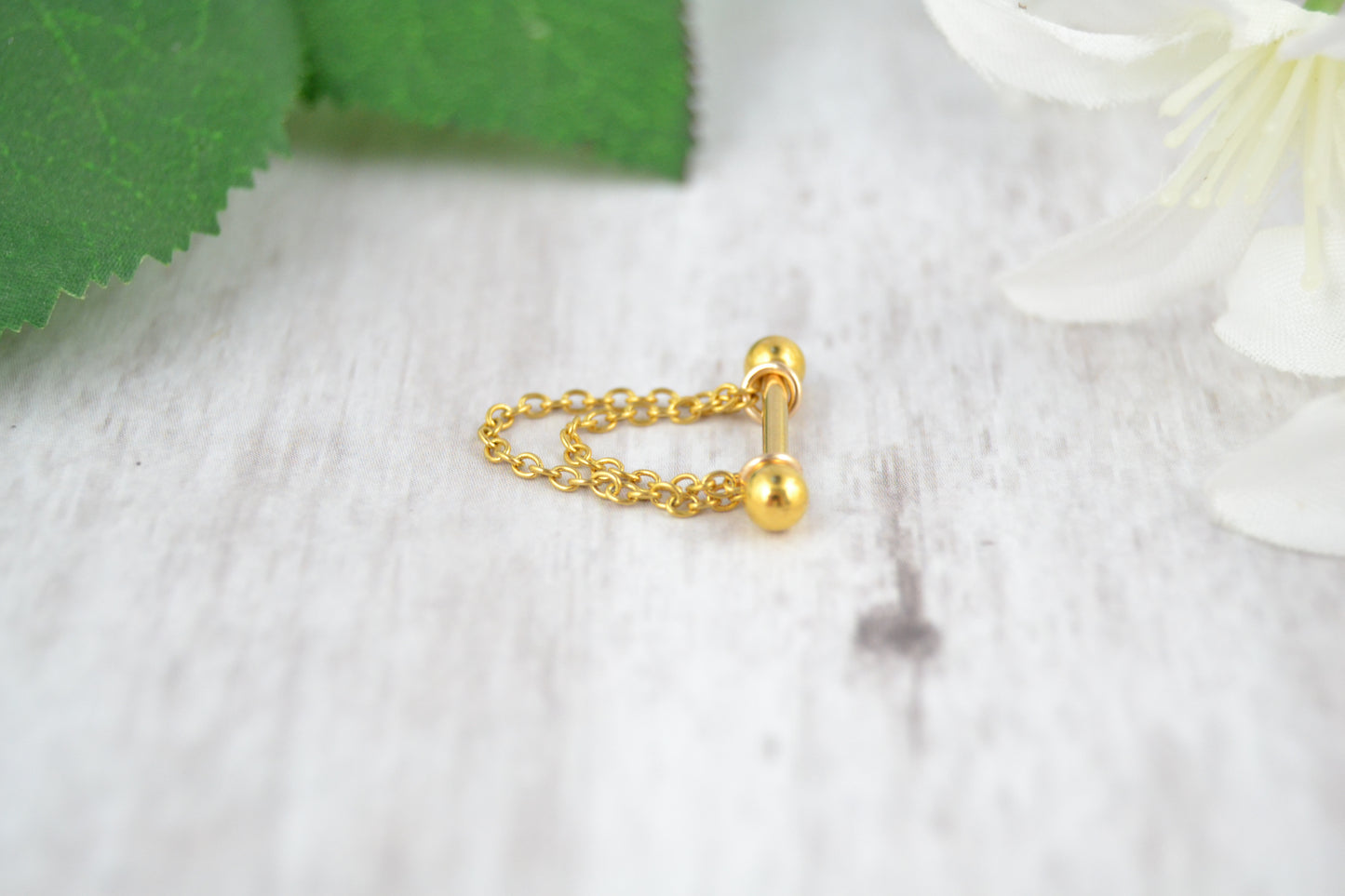 Dainty Layered Chain Barbell Cuff - Gold IP 316L Stainless Steel