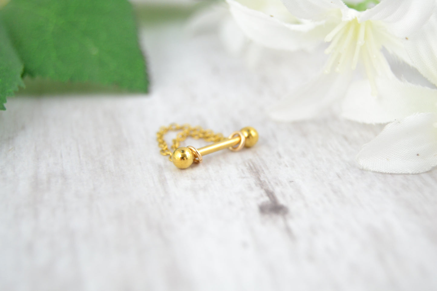 Dainty Layered Chain Barbell Cuff - Gold IP 316L Stainless Steel
