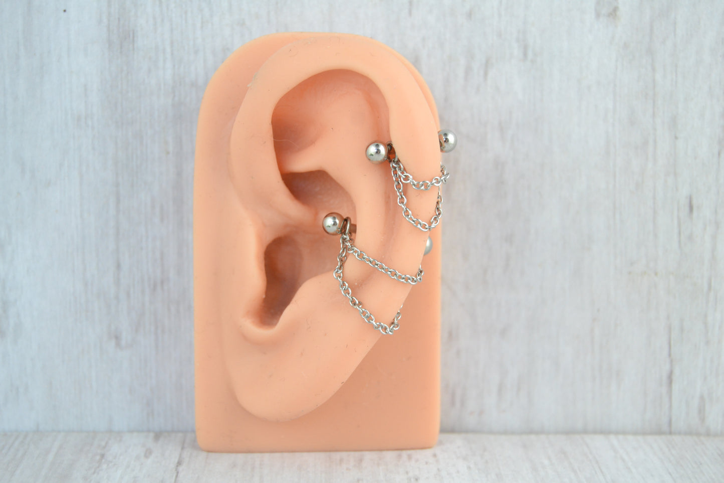 Dainty Layered Chain Barbell Cuff - 316L Stainless Steel