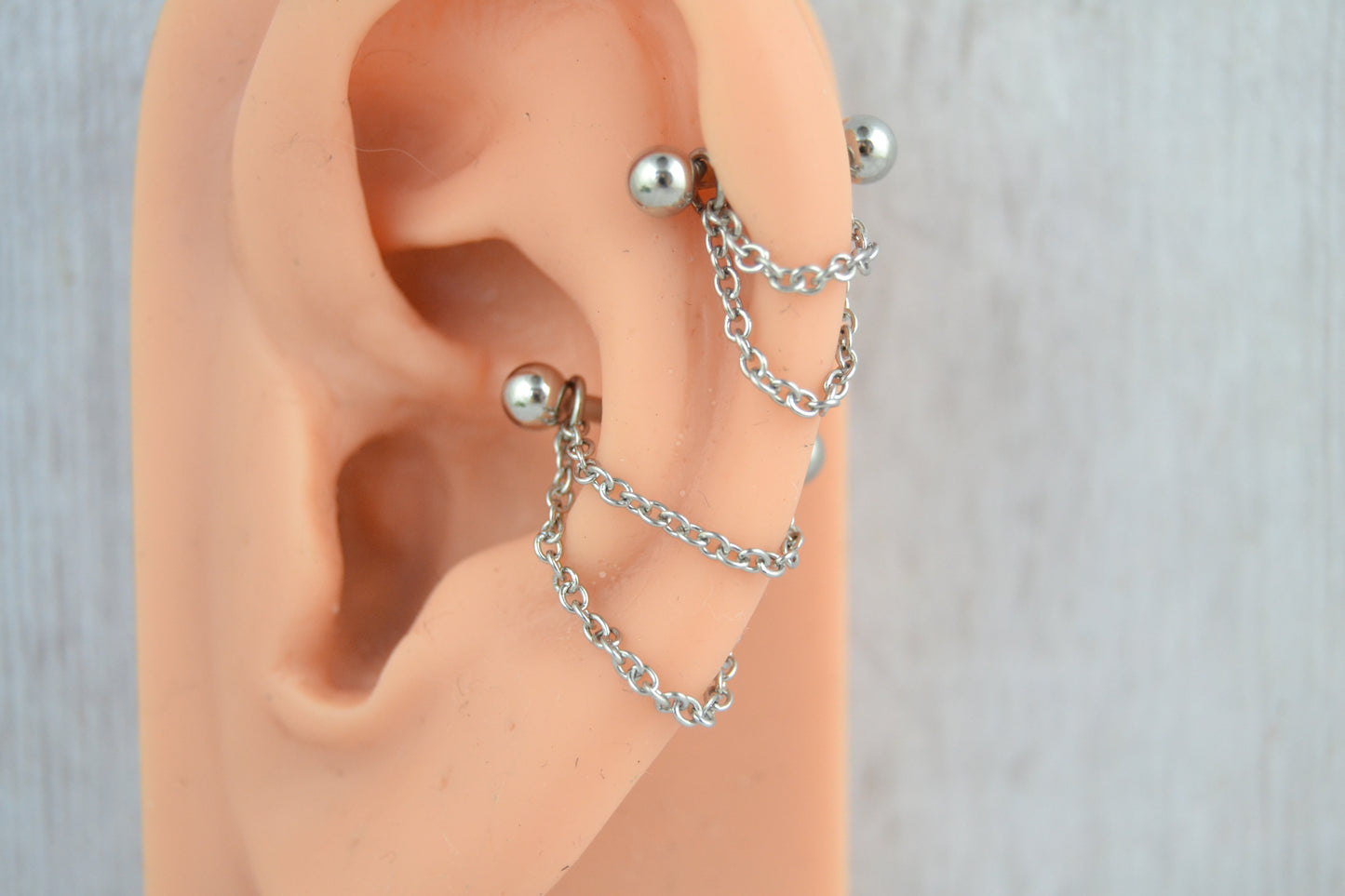 Dainty Layered Chain Barbell Cuff - 316L Stainless Steel