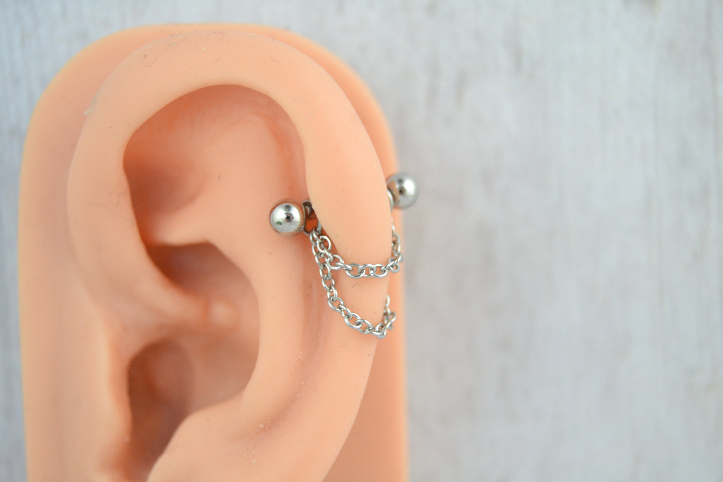 Dainty Layered Chain Barbell Cuff - 316L Stainless Steel