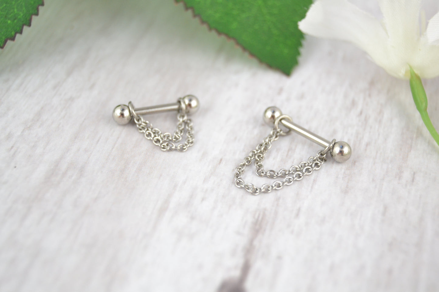 Dainty Layered Chain Barbell Cuff - 316L Stainless Steel