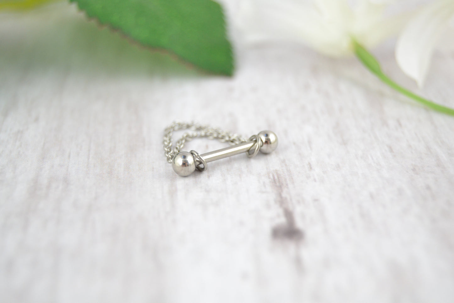 Dainty Layered Chain Barbell Cuff - 316L Stainless Steel
