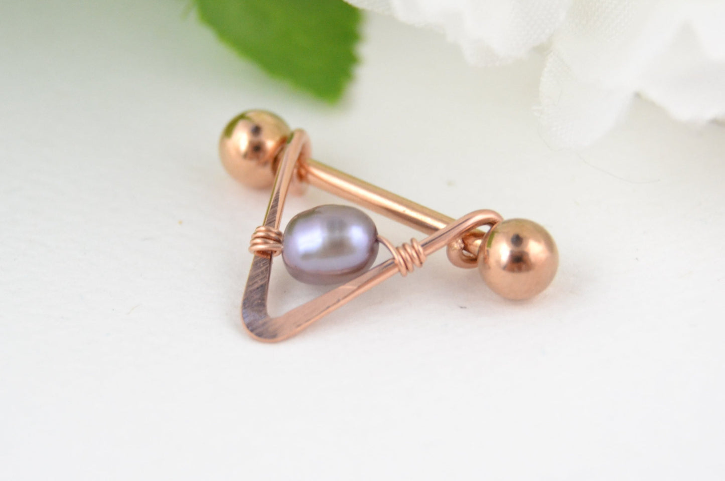 Pearl V Shaped Rose Gold Nipple Ring - 1 pc