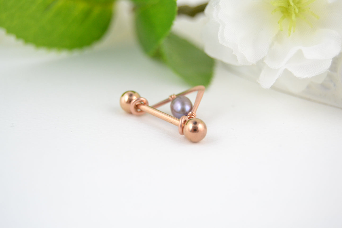 Pearl V Shaped Rose Gold Nipple Ring - 1 pc