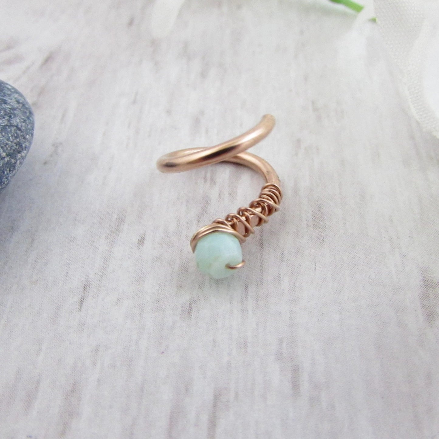Opal 14k Rose Gold Spiral Belly Ring