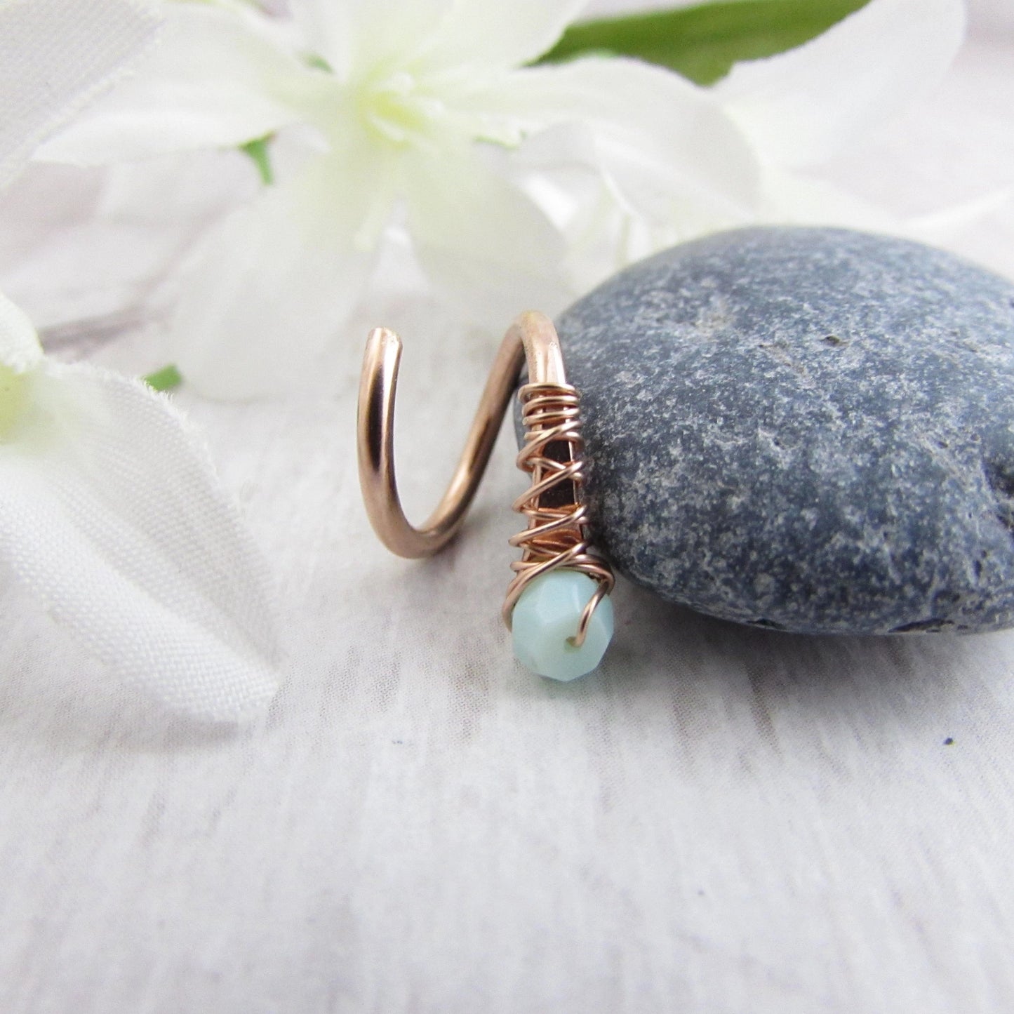Opal 14k Rose Gold Spiral Belly Ring