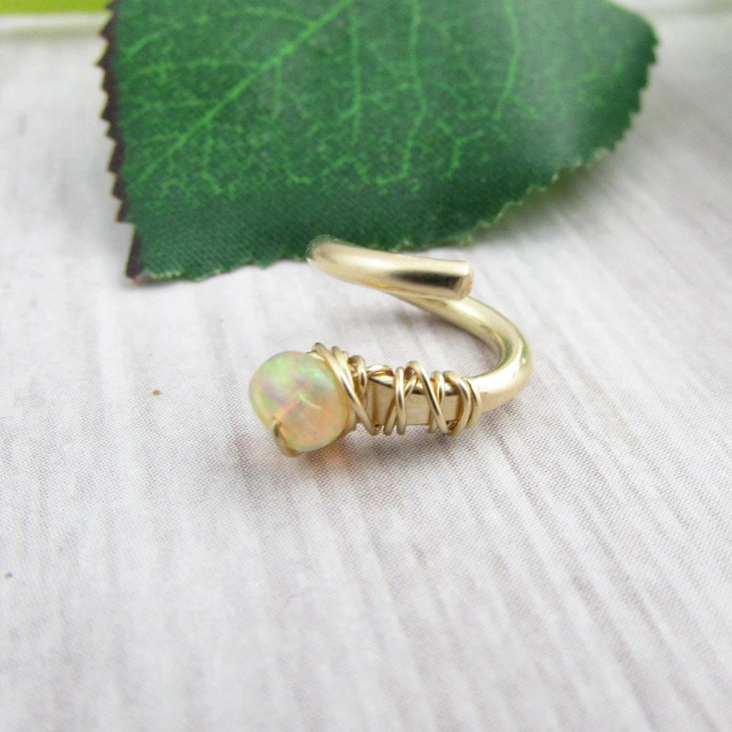 Opal 14k Gold Spiral Belly Ring