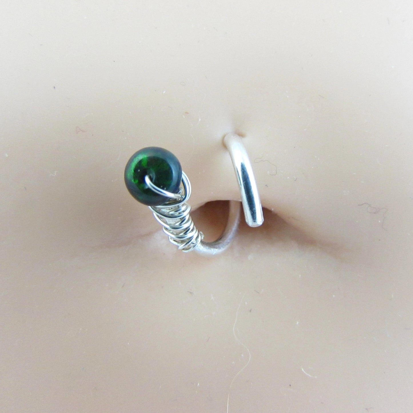 Opal 14k Palladium White Gold Spiral Belly Ring