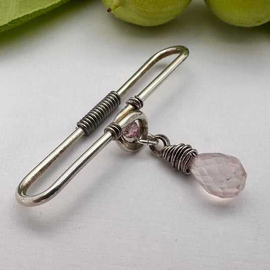 Grecian Rose Quartz Gemstone Dangle Pierced Industrial Ear Bar