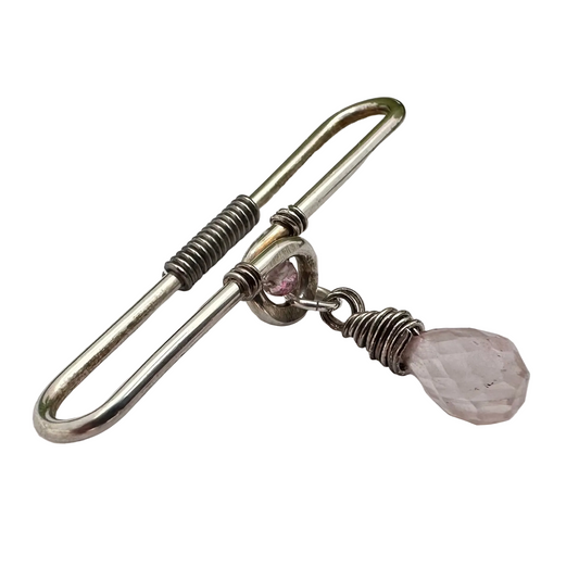 Grecian Rose Quartz Briolette Dangle Pierced Industrial Ear Bar