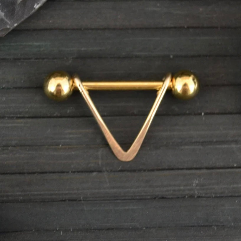 V Smooth Yellow Gold IP 316L Stainless Steel Nipple Ring - 1pc