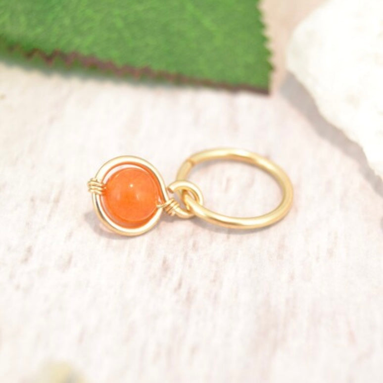 Gemstone Removable Hoop Dangle Belly Ring - Yellow Gold Fill 16ga