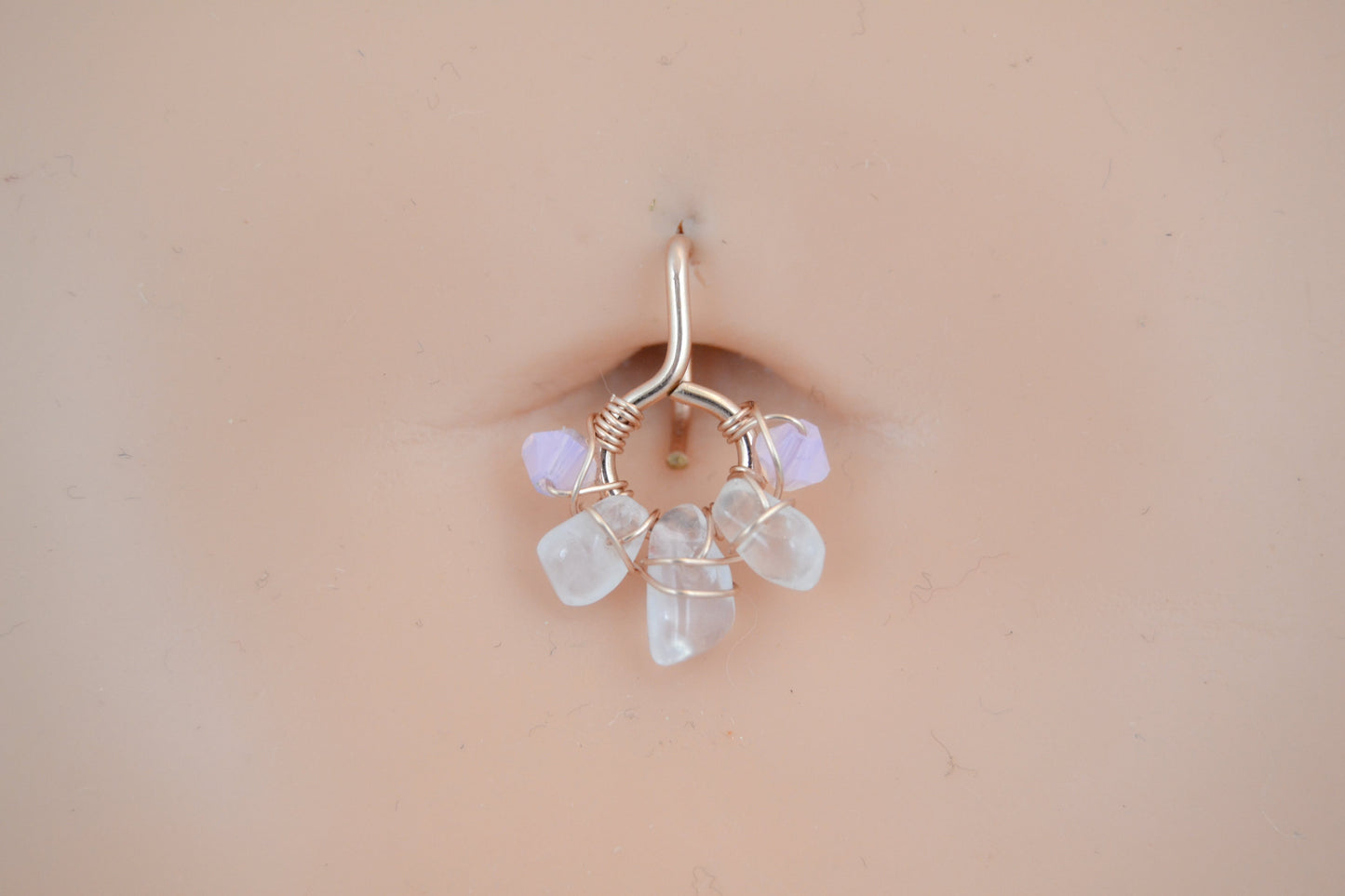 Healing Crystal Non Dangle Cluster 14k Gold Belly Ring