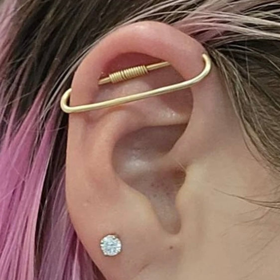 Simple Pierced Industrial Ear Bar Yellow Gold Fill