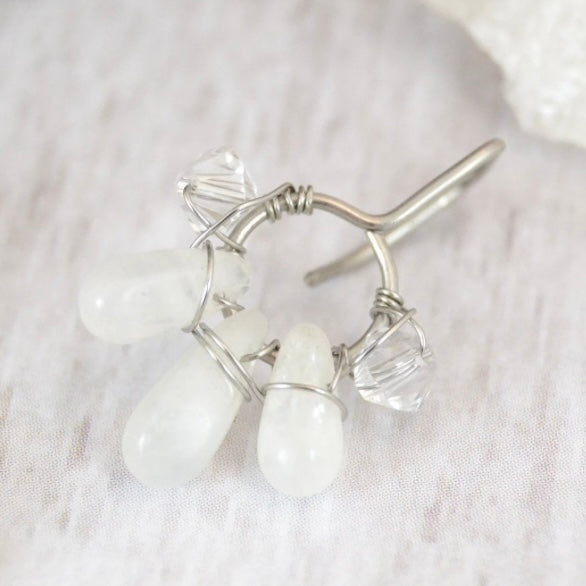 Healing Crystal Cluster Non Dangle Belly Ring - 316L Stainless Steel