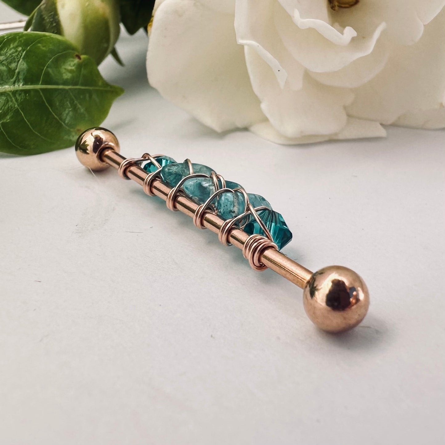 Healing Crystal Apatite Industrial Barbell - 14ga