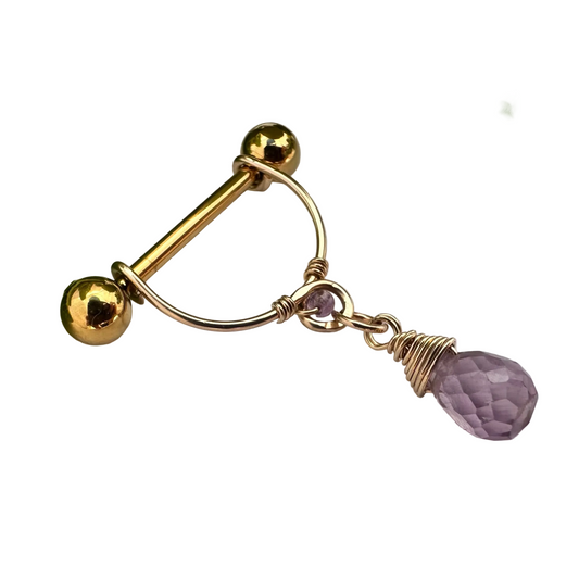 Grecian Amethyst Briolette Dangle Nipple Ring Barbell