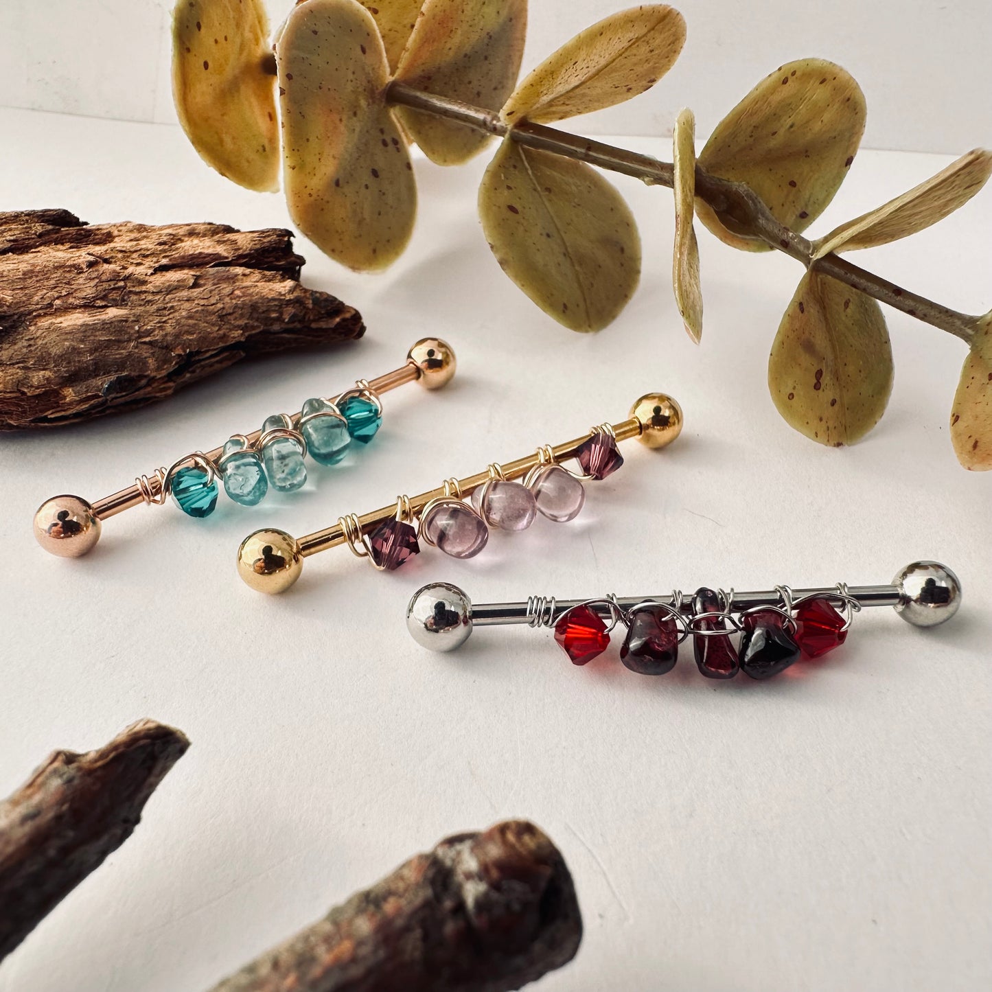 Healing Crystal Apatite Industrial Barbell - 14ga