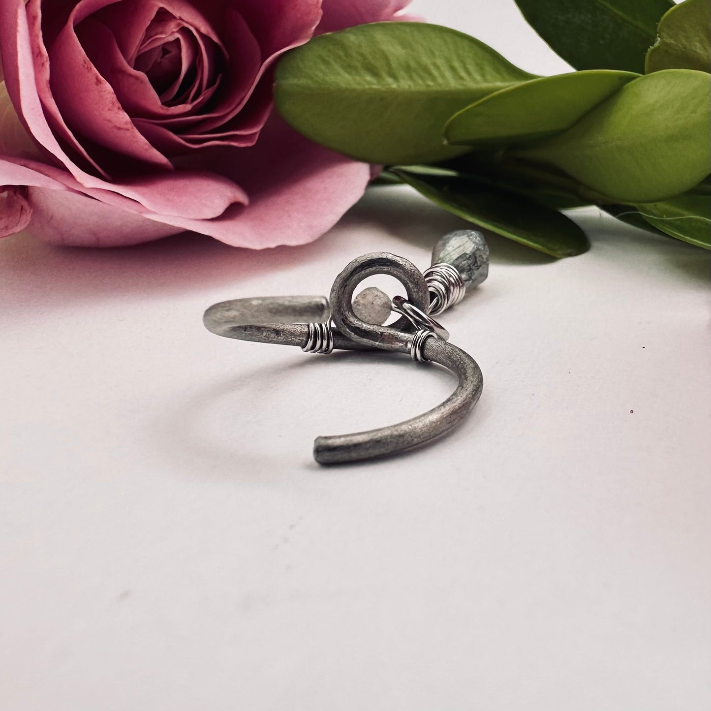 Grecian Briolette Side Dangle Cartilage Hoop - Raw Titanium