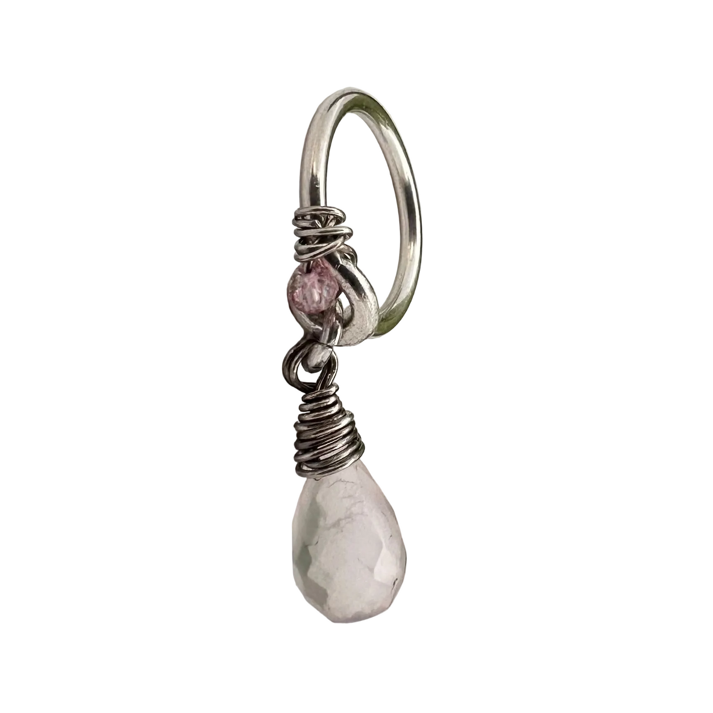 Grecian Rose Quartz Briolette Front Dangle Cartilage Hoop