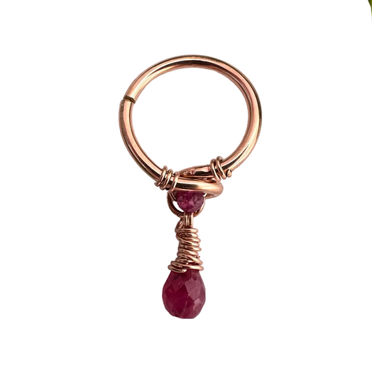 Grecian Briolette Side Dangle Cartilage Hoop - 18ga 20ga Rose Gold Fill