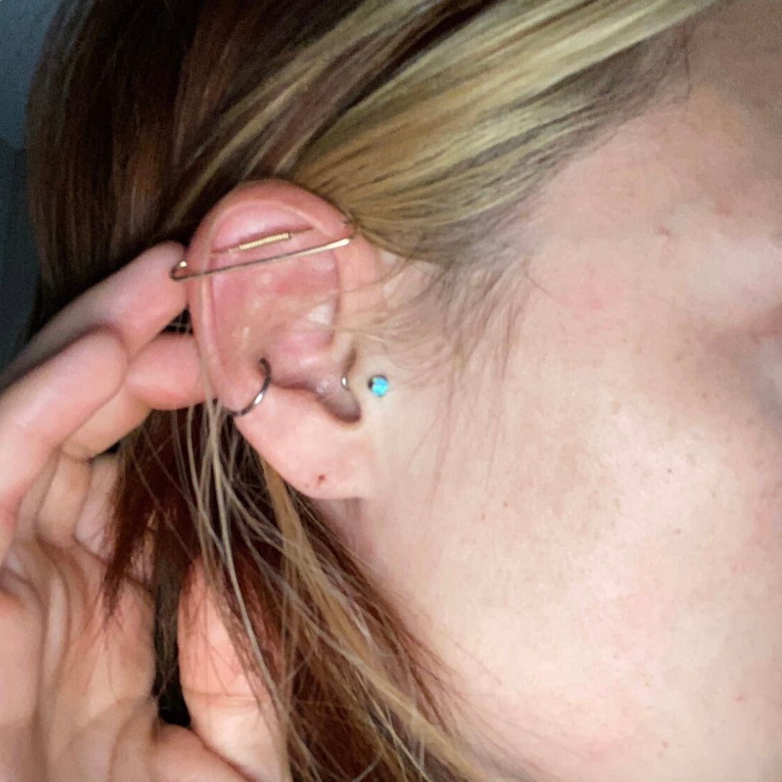 Simple Pierced Industrial Ear Bar Yellow Gold Fill