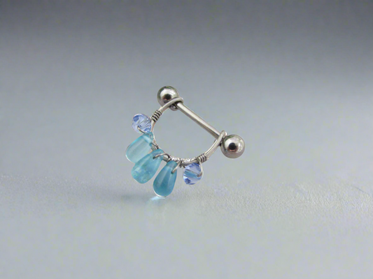 Healing Crystal Gemstone Cluster Titanium Nipple Ring - 1pc