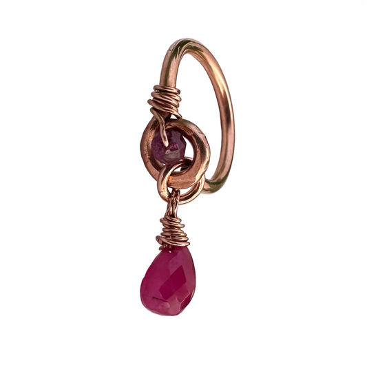 Grecian Indian Ruby Briolette Front Dangle Cartilage Hoop