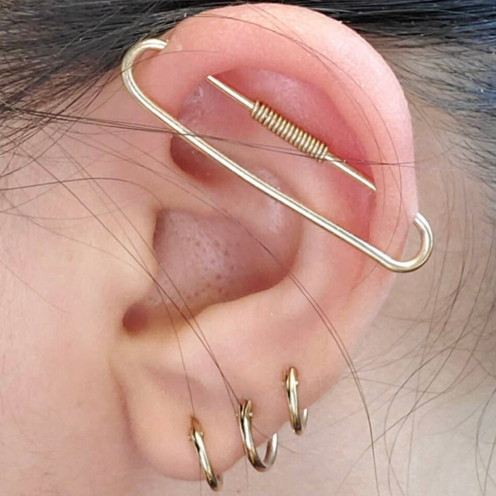 Simple Pierced Industrial Ear Bar Yellow Gold Fill